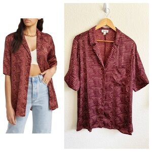 OPEN EDIT -Women's Burgundy Button-Up oversized Shirt. SIZE M